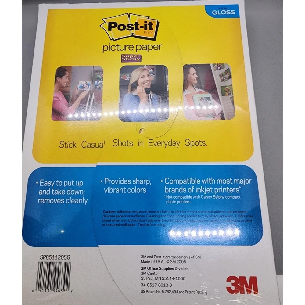 Post-It  Semi-Gloss Picture Paper 8.5 X 11 7.5   20 Sheets‎ X 3  New/Sealed